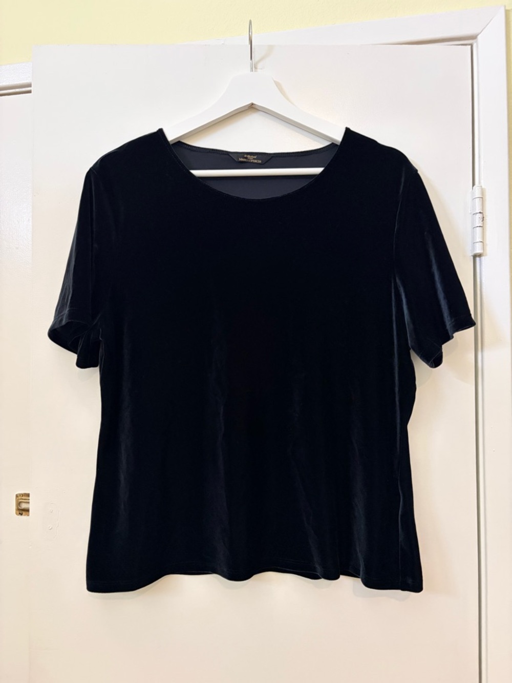 Vintage St Michael Marks & Spencer Black Velvet Scoop Neck Stretch Top US 12